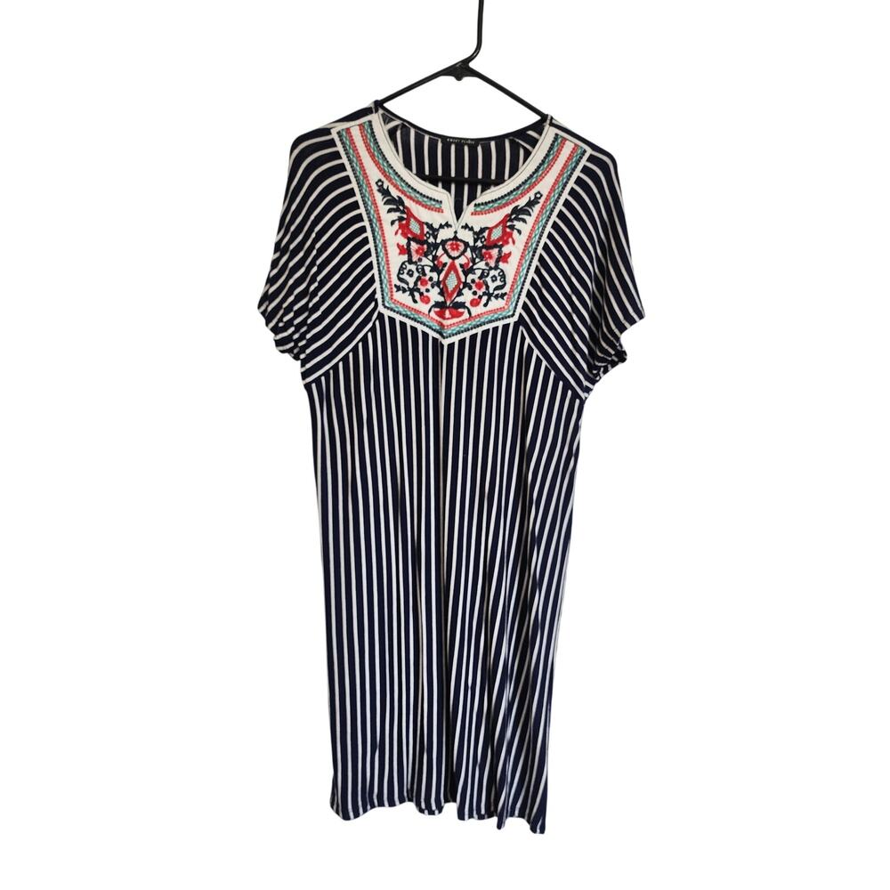 Sweet Clair Jersey Knit Embroidered Shift Dress Size Small Boho